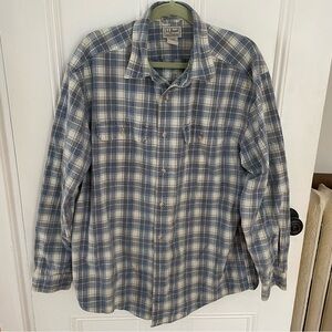 LL BEAN 100% Cotton Flannel Blue Plaid Men’s L Regular Outdoor Recreation Shirt